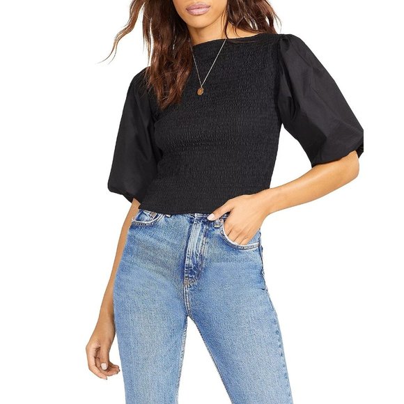 BB DAKOTA by STEVE MADDEN Instant Destiny Puff Sleeve Top Black - NWT - Large - Picture 1 of 3